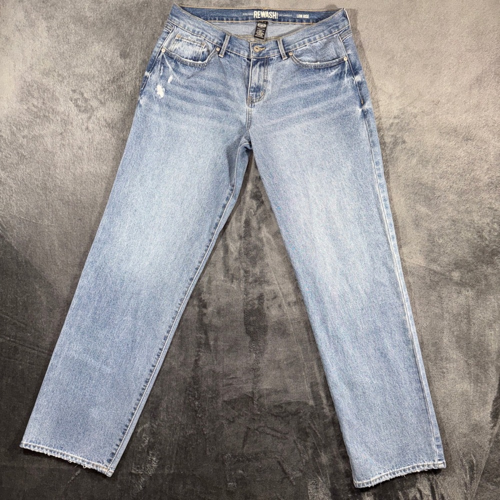 Rewash Brand Low Rise Straight Leg Distressed Jeans Light Wash Blue Size 11/30